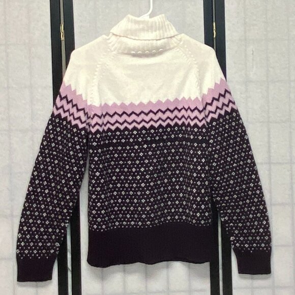 Envision Ave Long Raglan Sleeve Knit Turtleneck Ski Sweater Plum White Pink XL - Picture 2 of 11